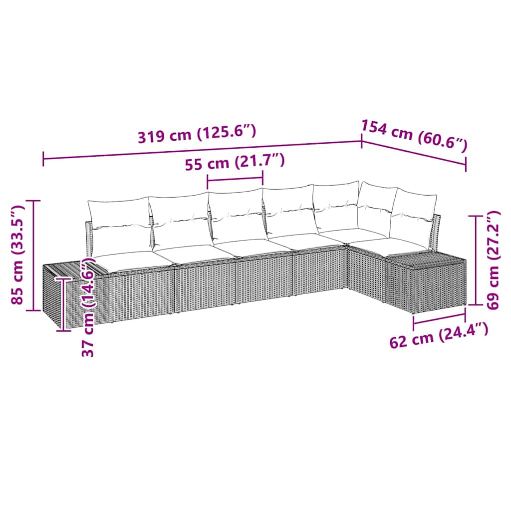 Set Divano da Giardino 6 pz Grigio chiaro polyrattan