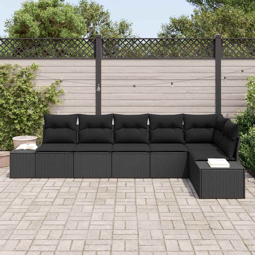 Set Divano da Giardino 6 pz Nero polyrattan