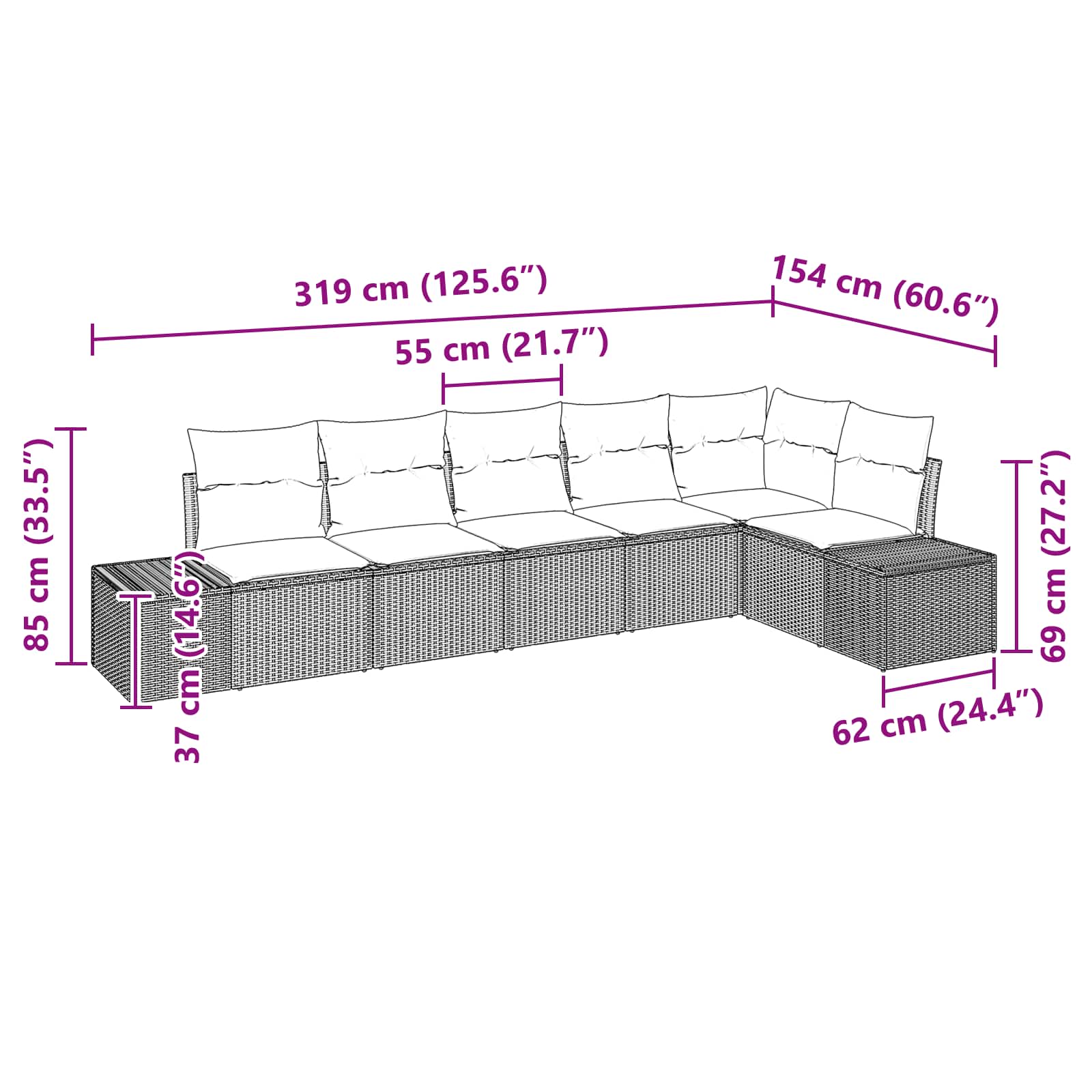 Set Divano da Giardino 6 pz Nero polyrattan