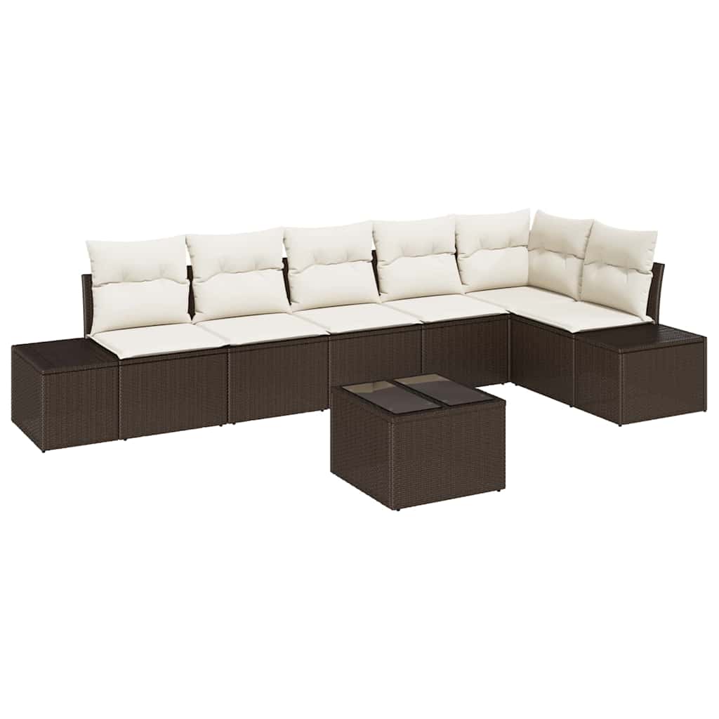 Set Divano da Giardino 7 pz Marrone e Crema polyrattan