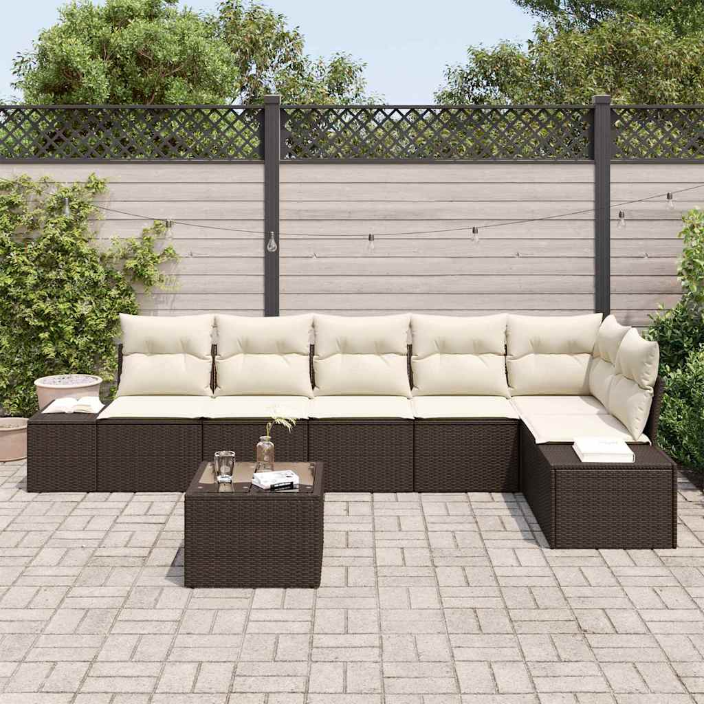 Set Divano da Giardino 7 pz Marrone e Crema polyrattan