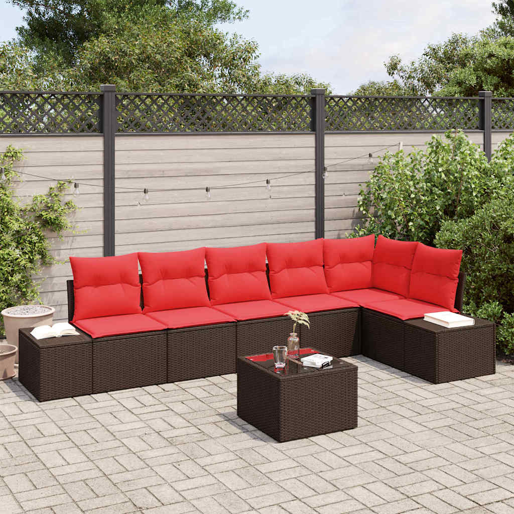 Set Divano da Giardino 7 pz Marrone polyrattan