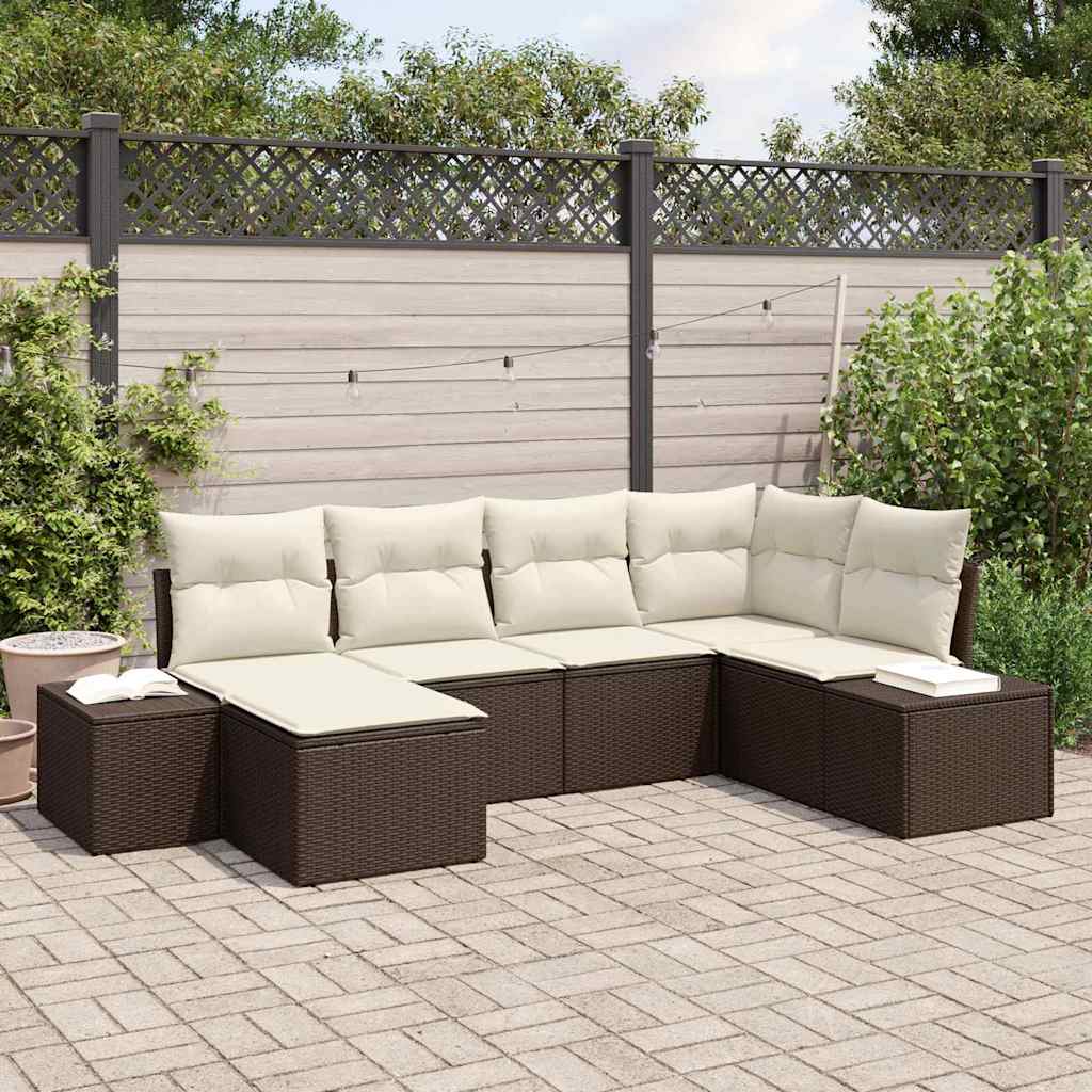 Set Divano da Giardino 6 pz Marrone e Crema polyrattan