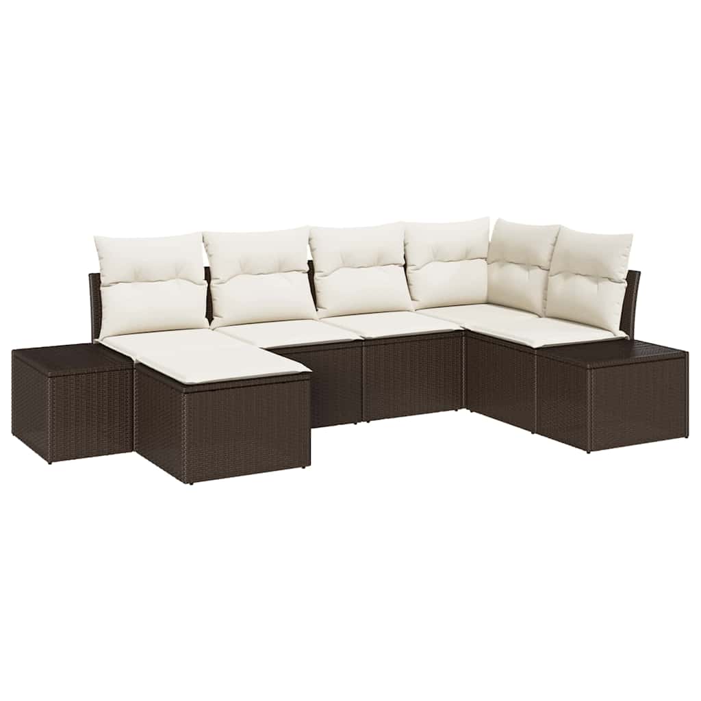 Set Divano da Giardino 6 pz Marrone e Crema polyrattan