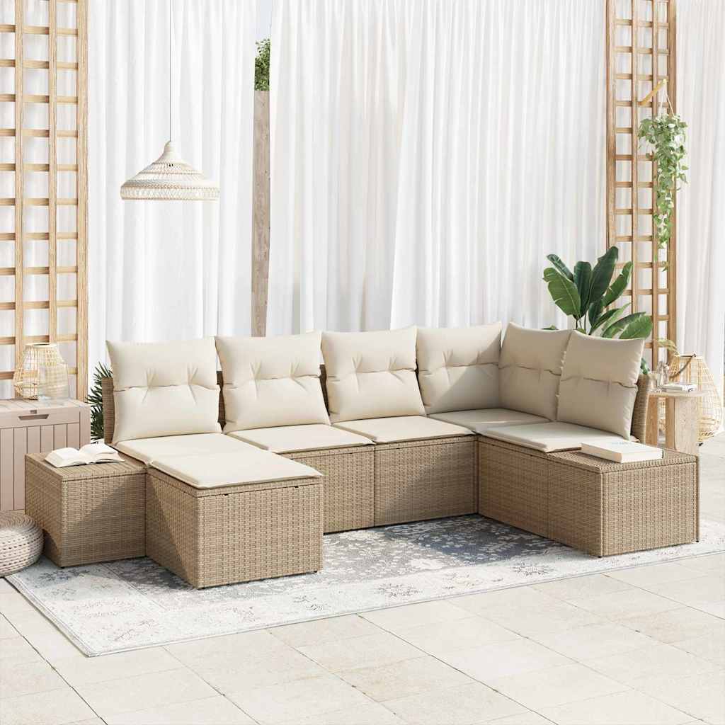 Set Divano da Giardino 6 pz Beige e Crema polyrattan