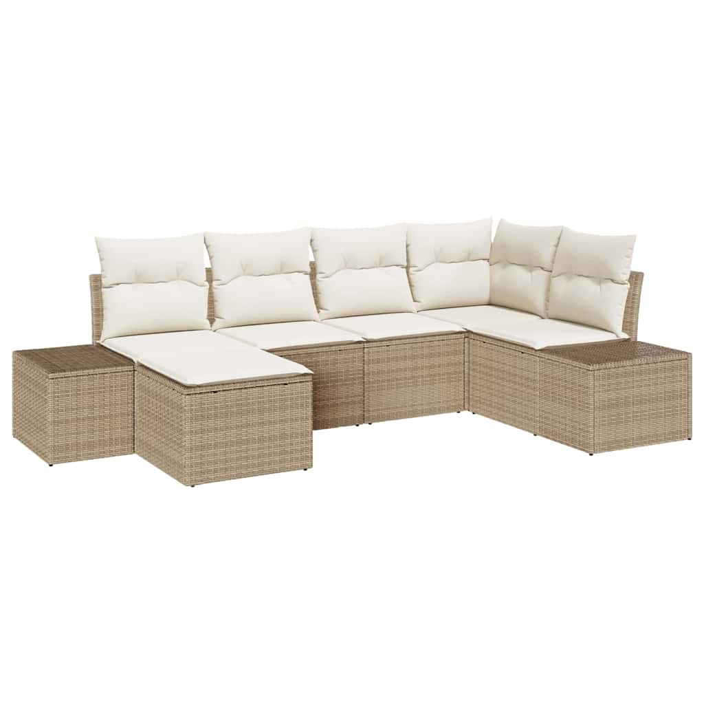 Set Divano da Giardino 6 pz Beige e Crema polyrattan