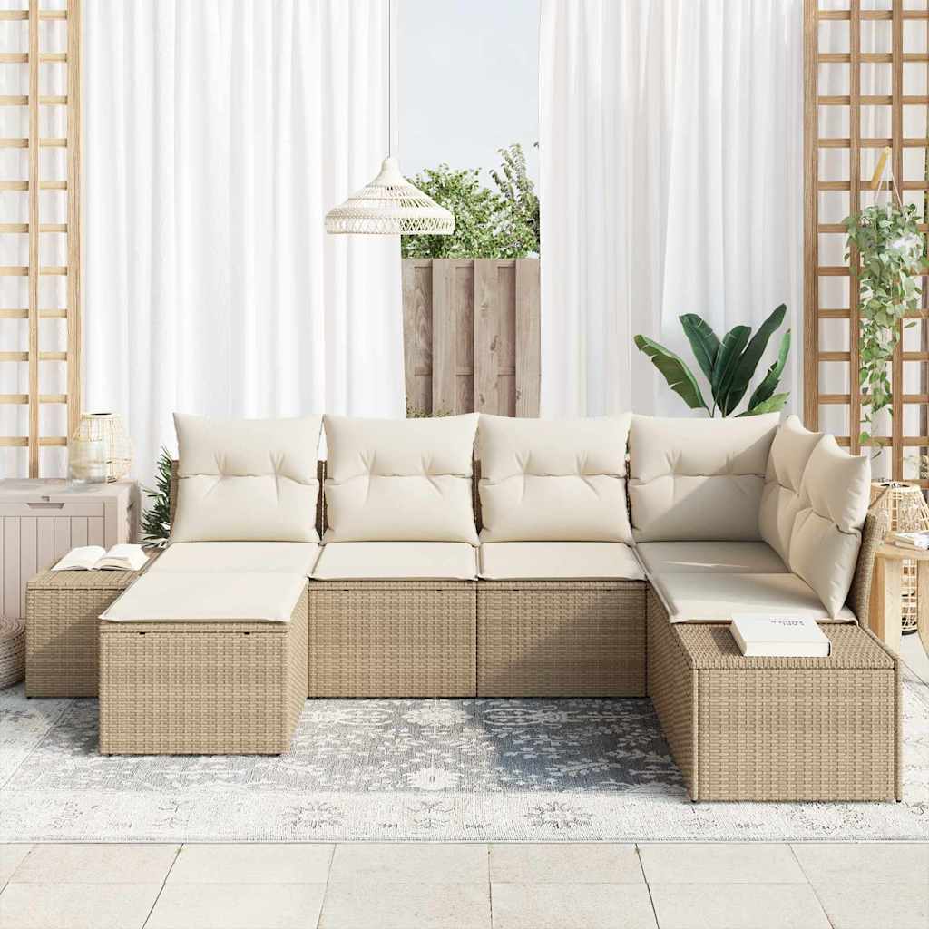 Set Divano da Giardino 6 pz Beige e Crema polyrattan