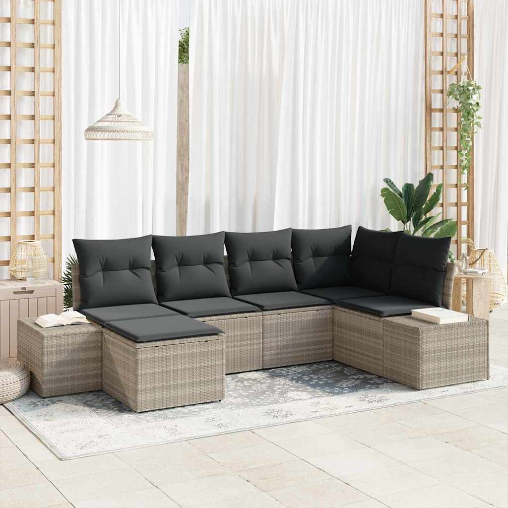 Set Divano da Giardino 6 pz Grigio chiaro polyrattan