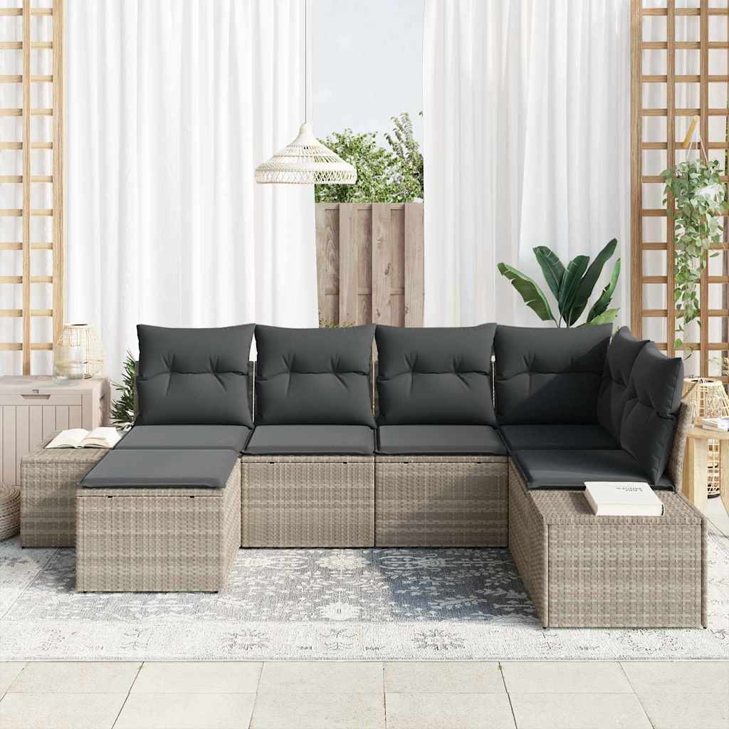 Set Divano da Giardino 6 pz Grigio chiaro polyrattan