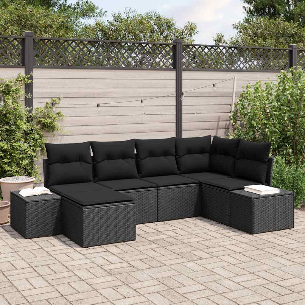 Set Divano da Giardino 6 pz Nero polyrattan