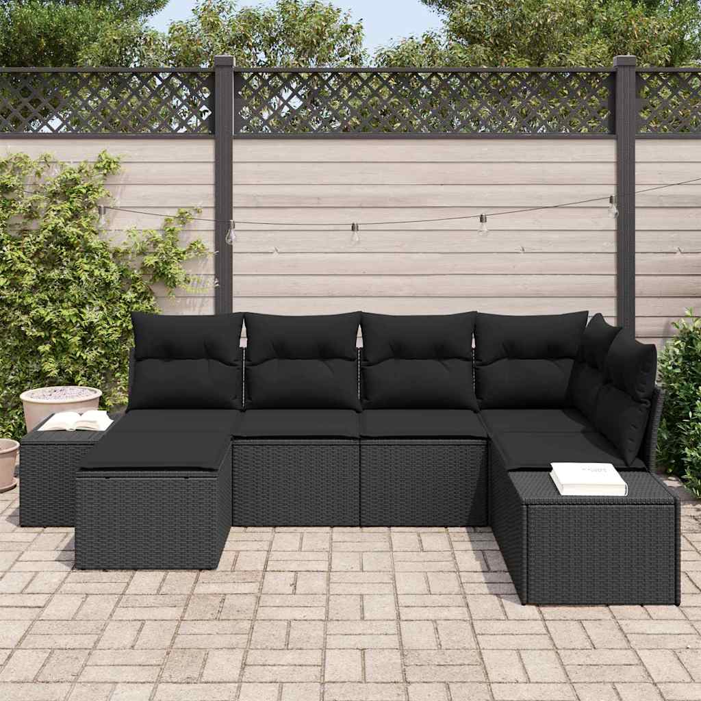 Set Divano da Giardino 6 pz Nero polyrattan