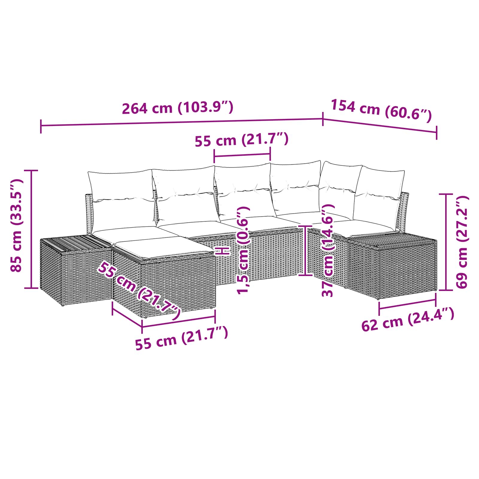 Set Divano da Giardino 6 pz Marrone polyrattan