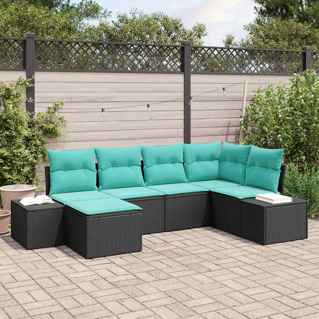 Salotto da giardino 6 pz nero polyrattan modulare