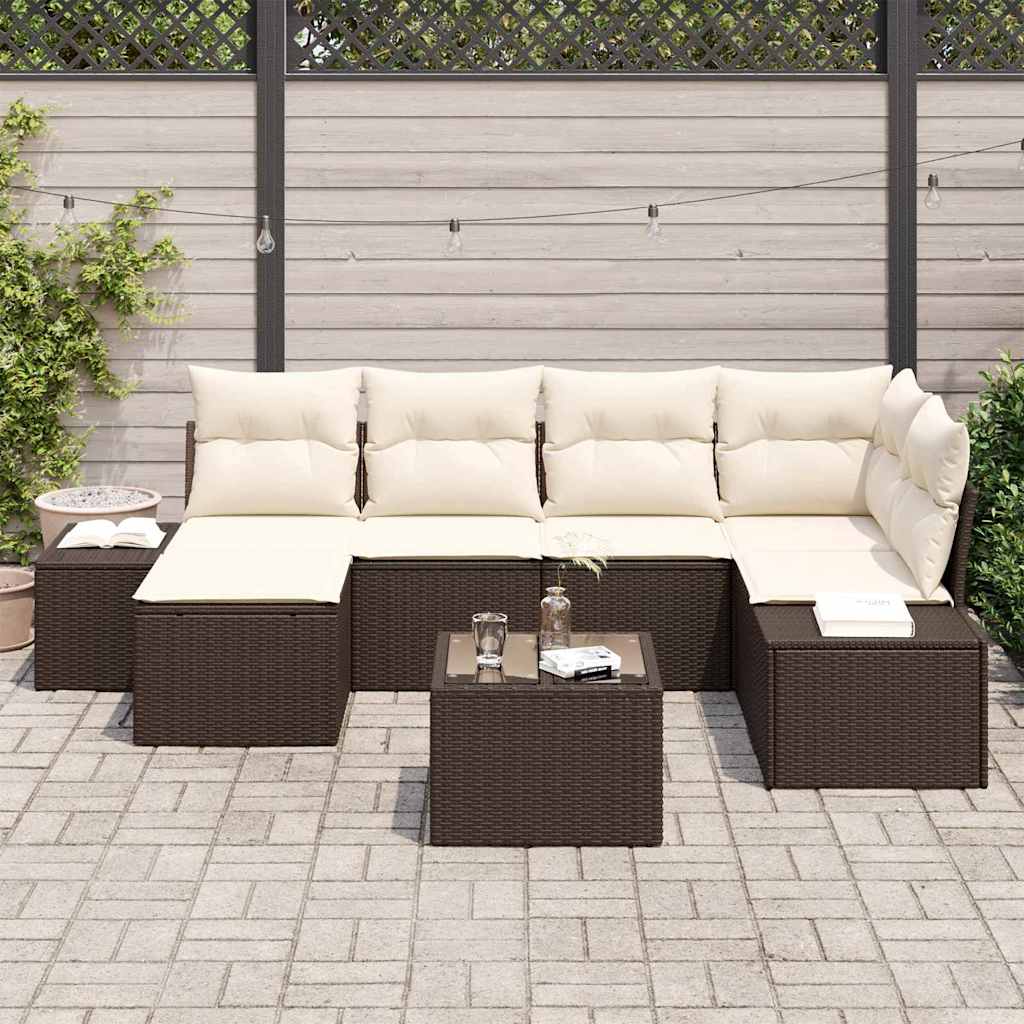 Set Divano da Giardino 7 pz Marrone e Crema polyrattan