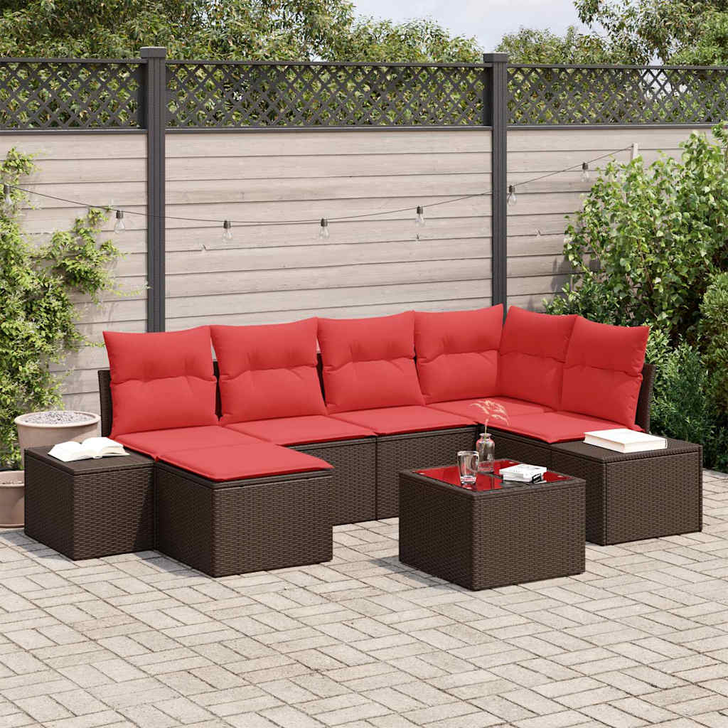 Set Divano da Giardino 7 pz Marrone polyrattan