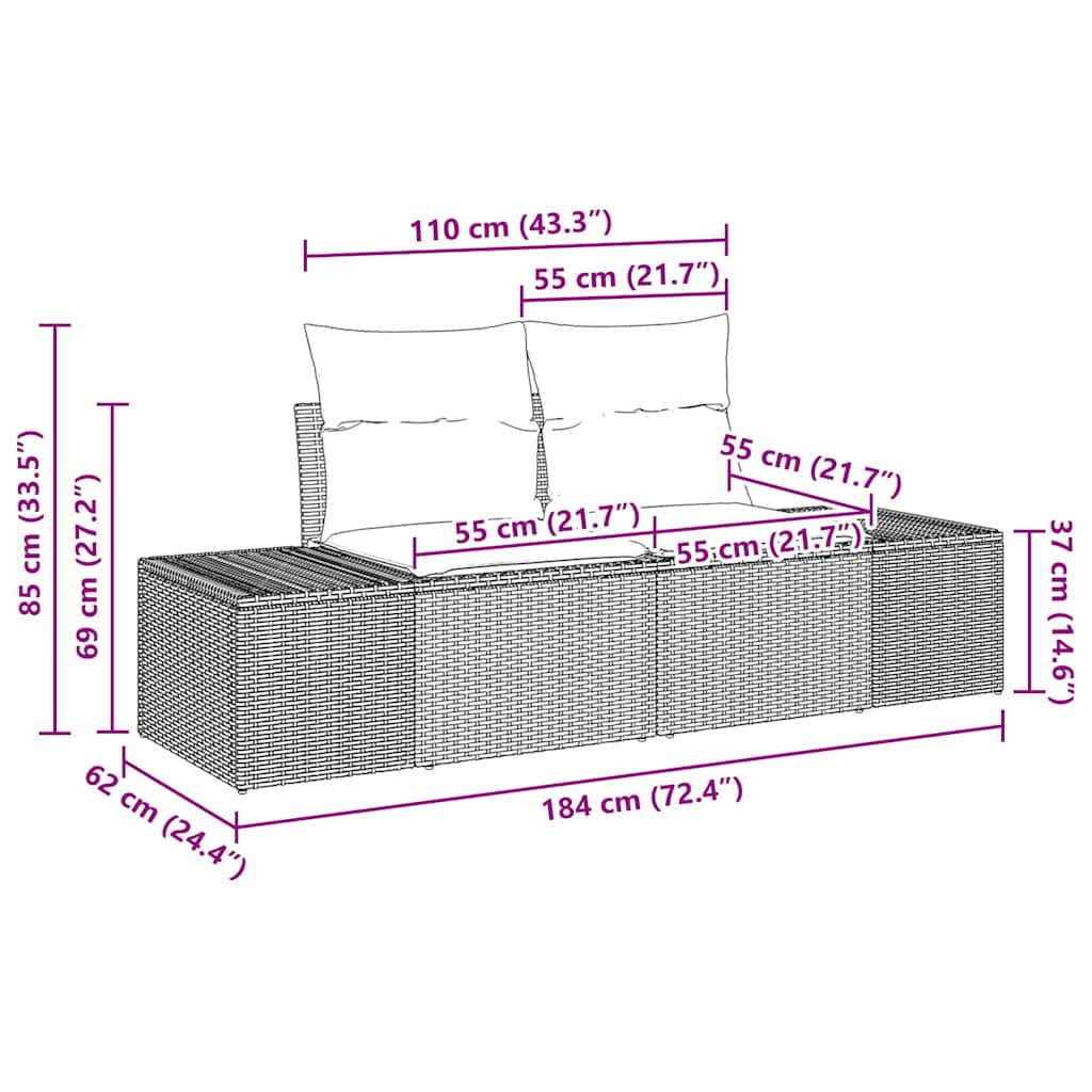 Salotto da giardino 7 posti polyrattan marrone
