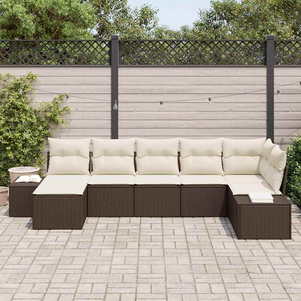 Salotto da giardino 7 posti polyrattan marrone