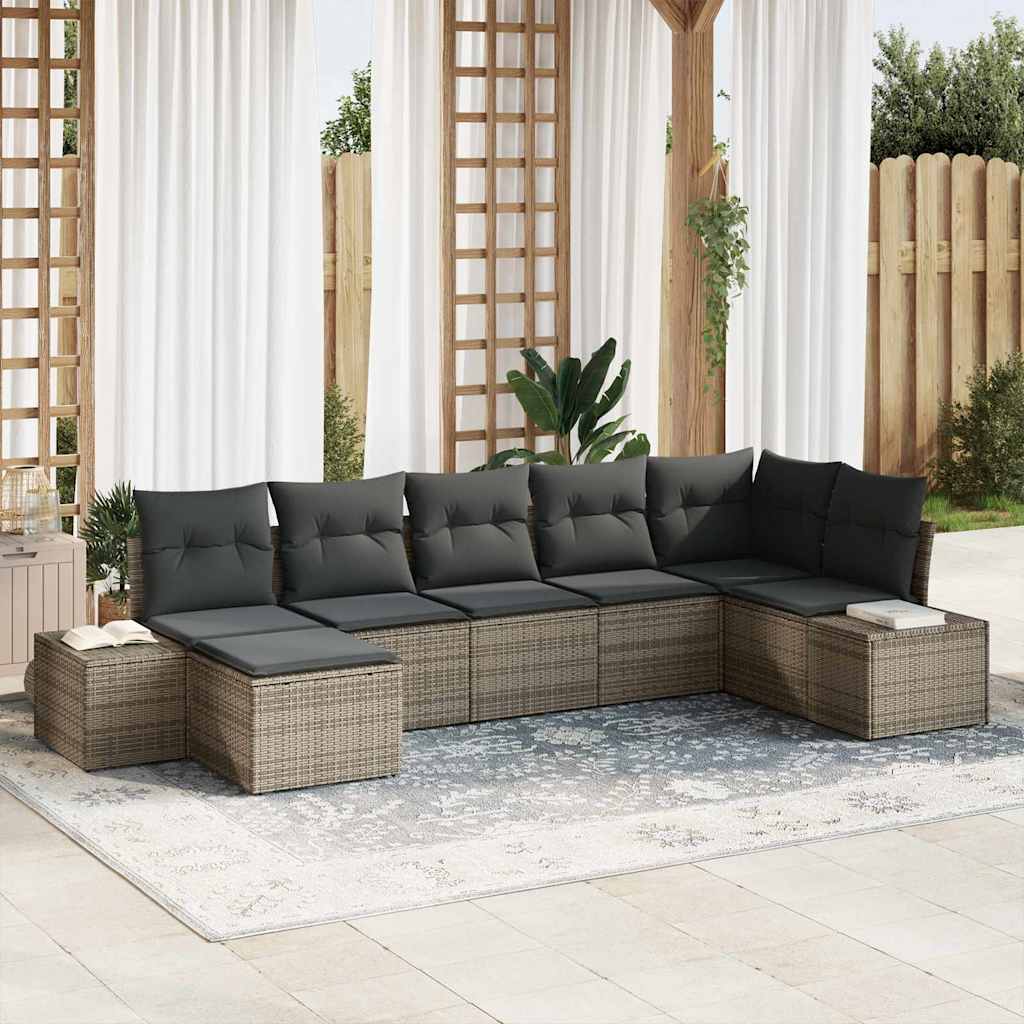 Set Divano da Giardino 7 pz Grigio polyrattan