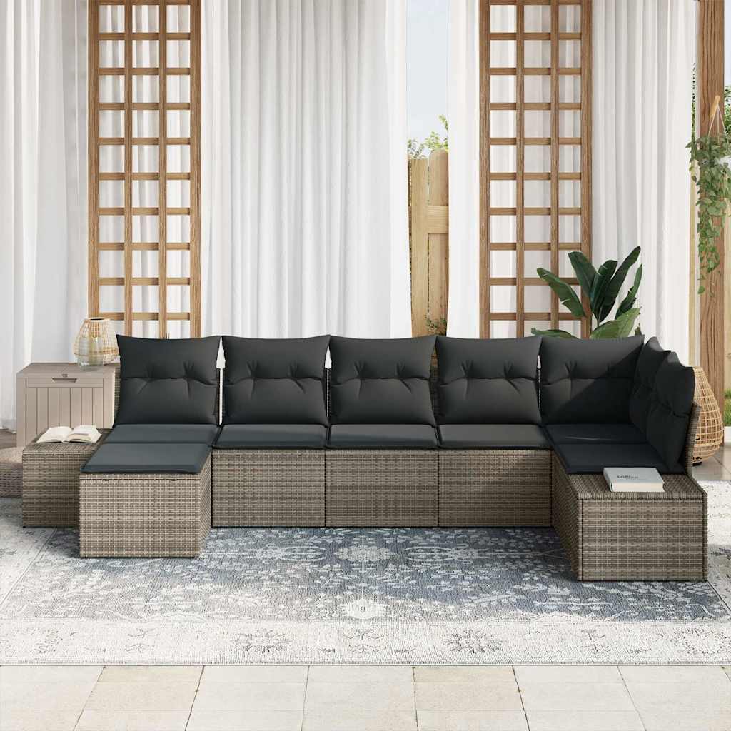 Set Divano da Giardino 7 pz Grigio polyrattan