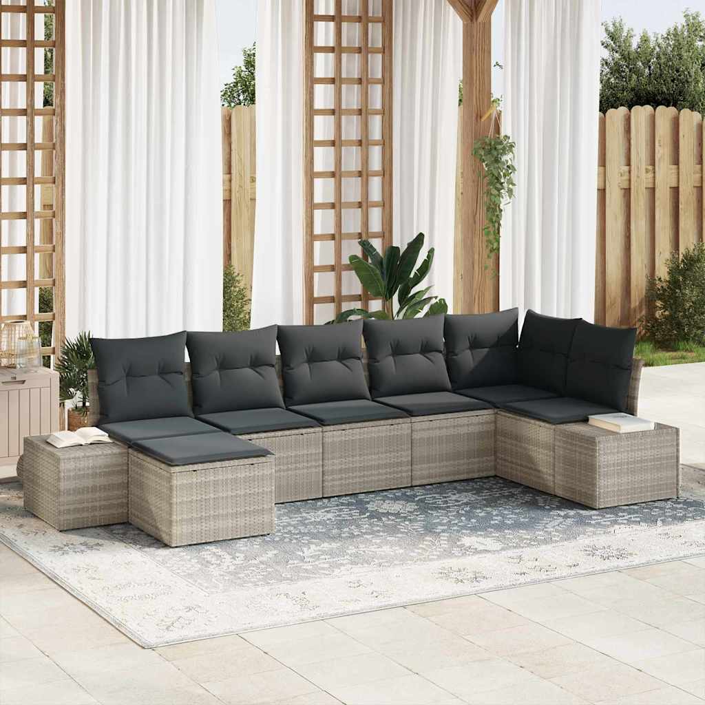 Set Divano da Giardino 7 pz Grigio chiaro polyrattan