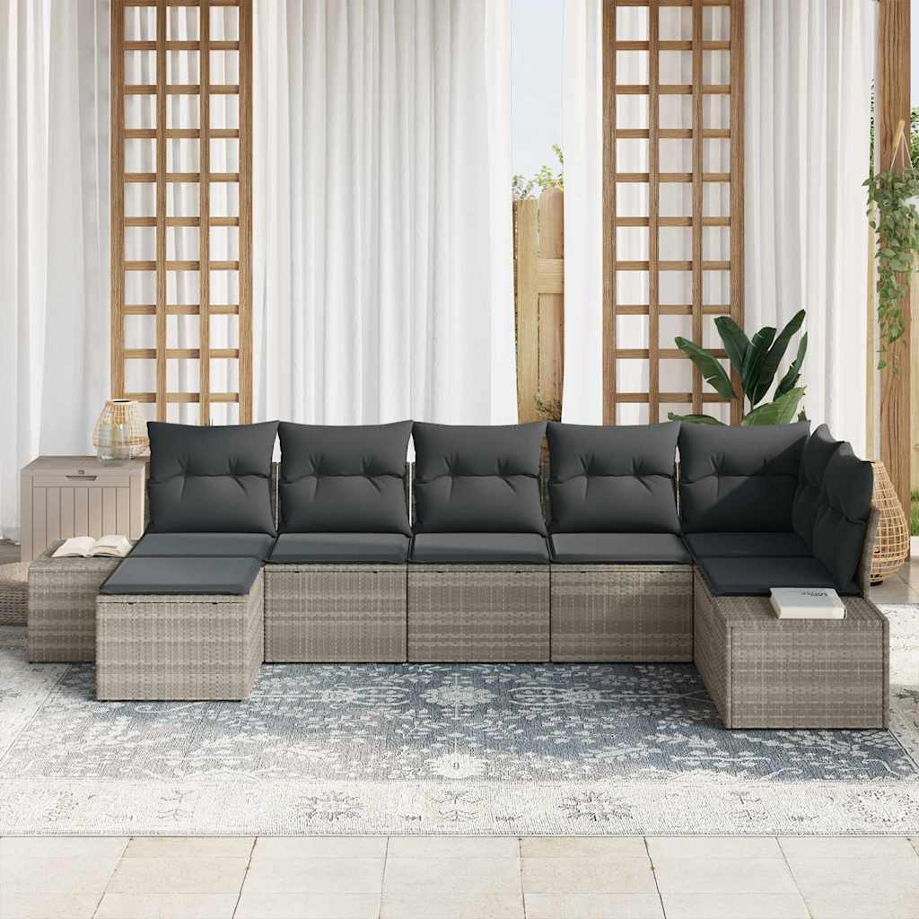 Set Divano da Giardino 7 pz Grigio chiaro polyrattan