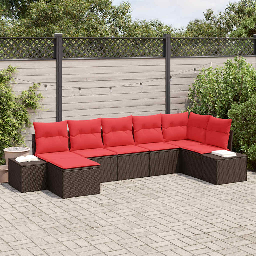 Set Divano da Giardino 7 pz Marrone polyrattan