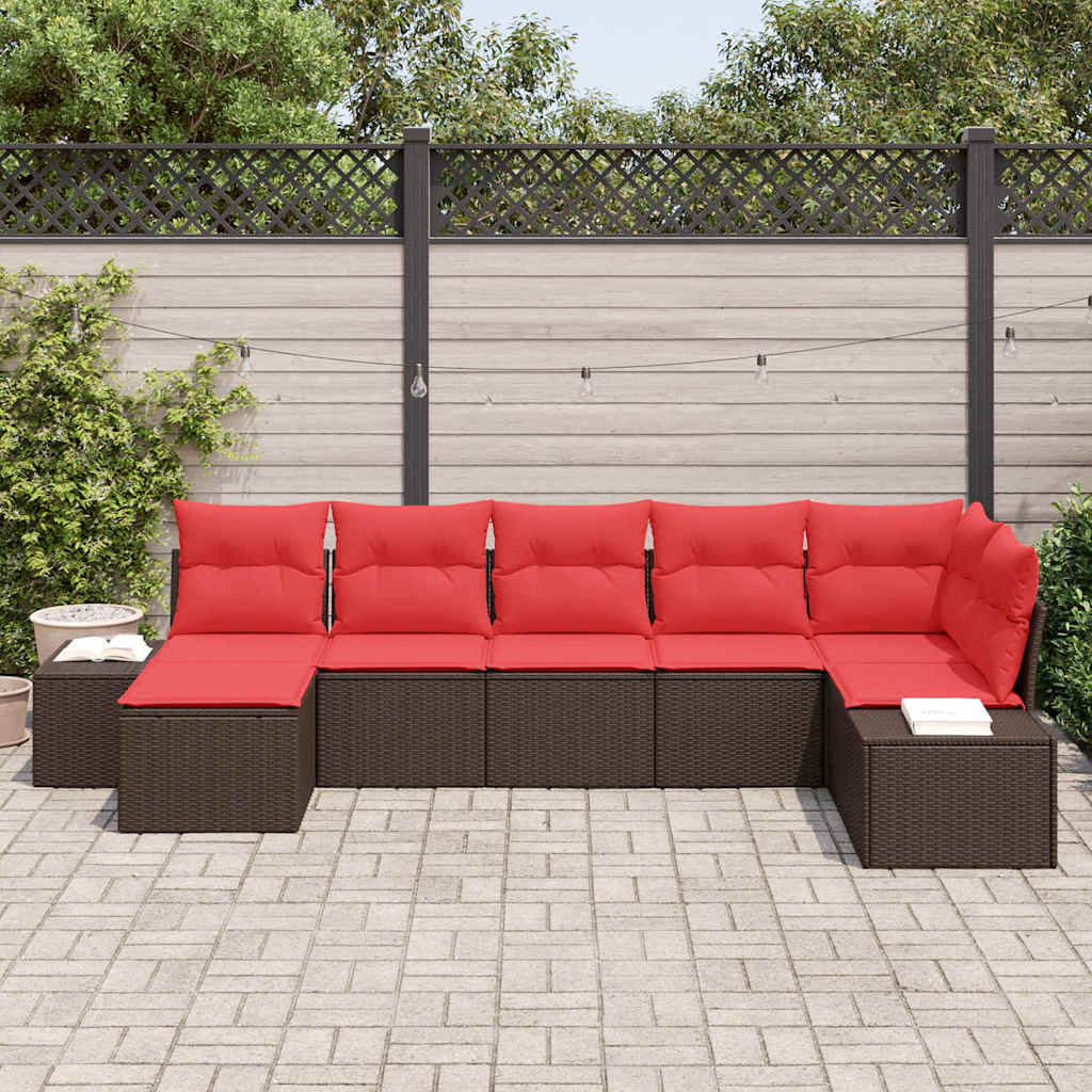 Set Divano da Giardino 7 pz Marrone polyrattan