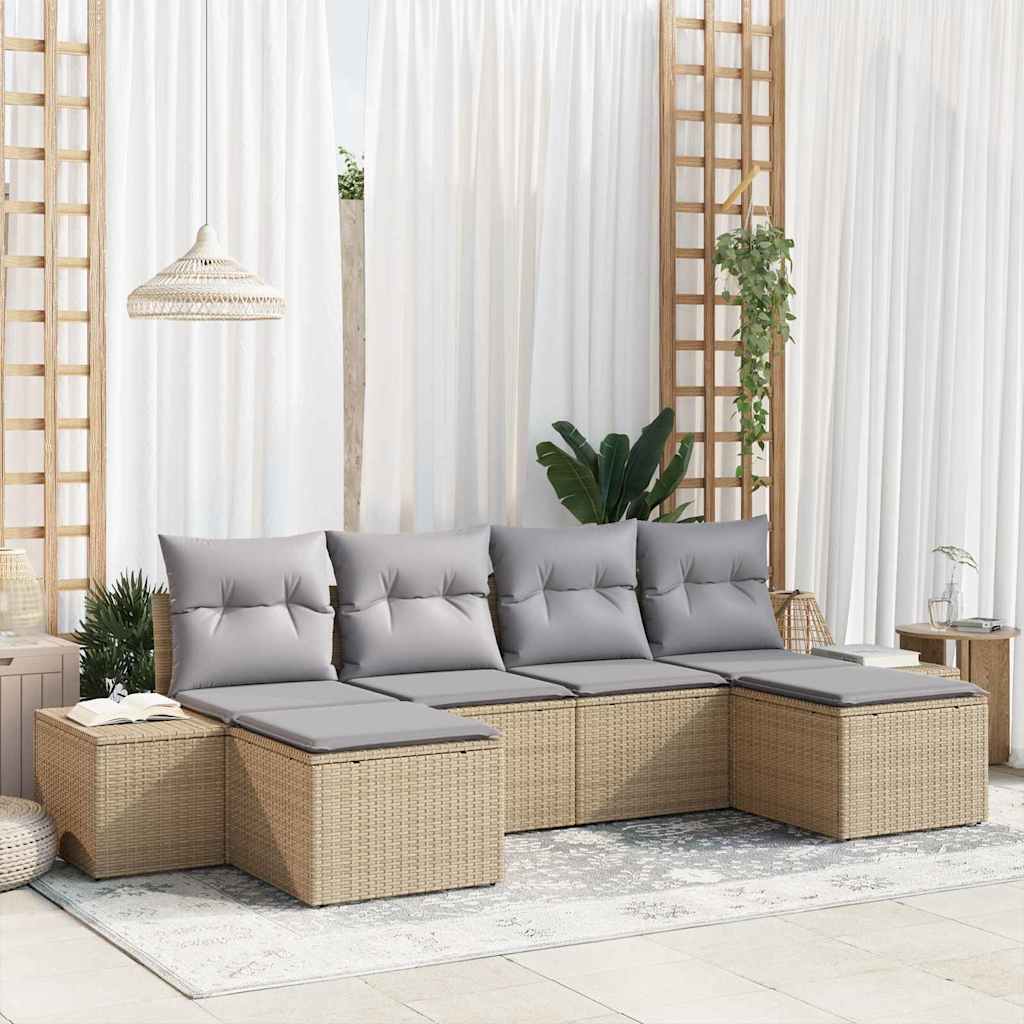 Set Divano da Giardino 6 pz Beige polyrattan