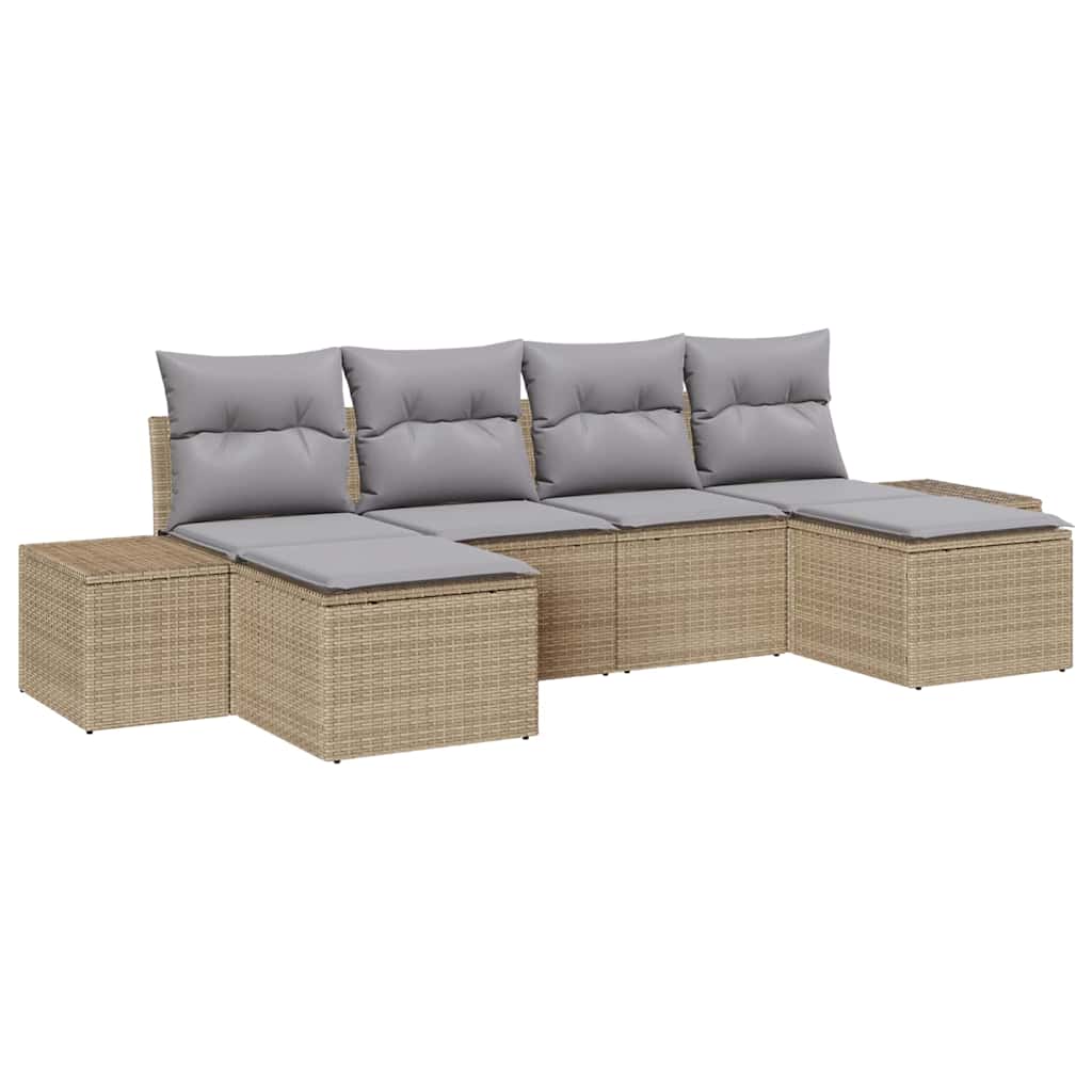 Set Divano da Giardino 6 pz Beige polyrattan