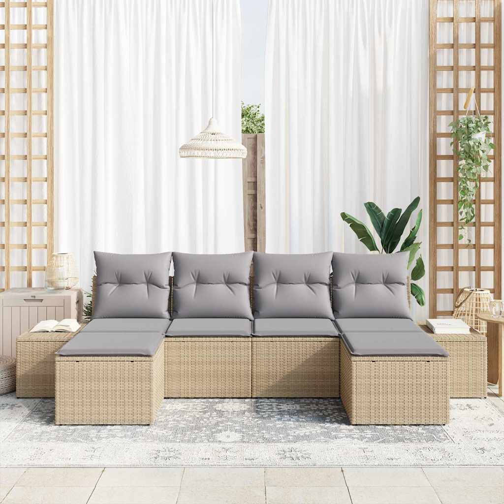 Set Divano da Giardino 6 pz Beige polyrattan