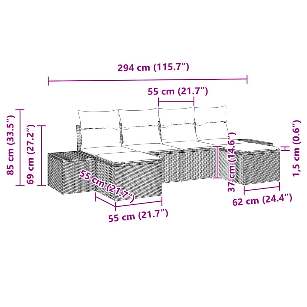 Set Divano da Giardino 6 pz Beige polyrattan