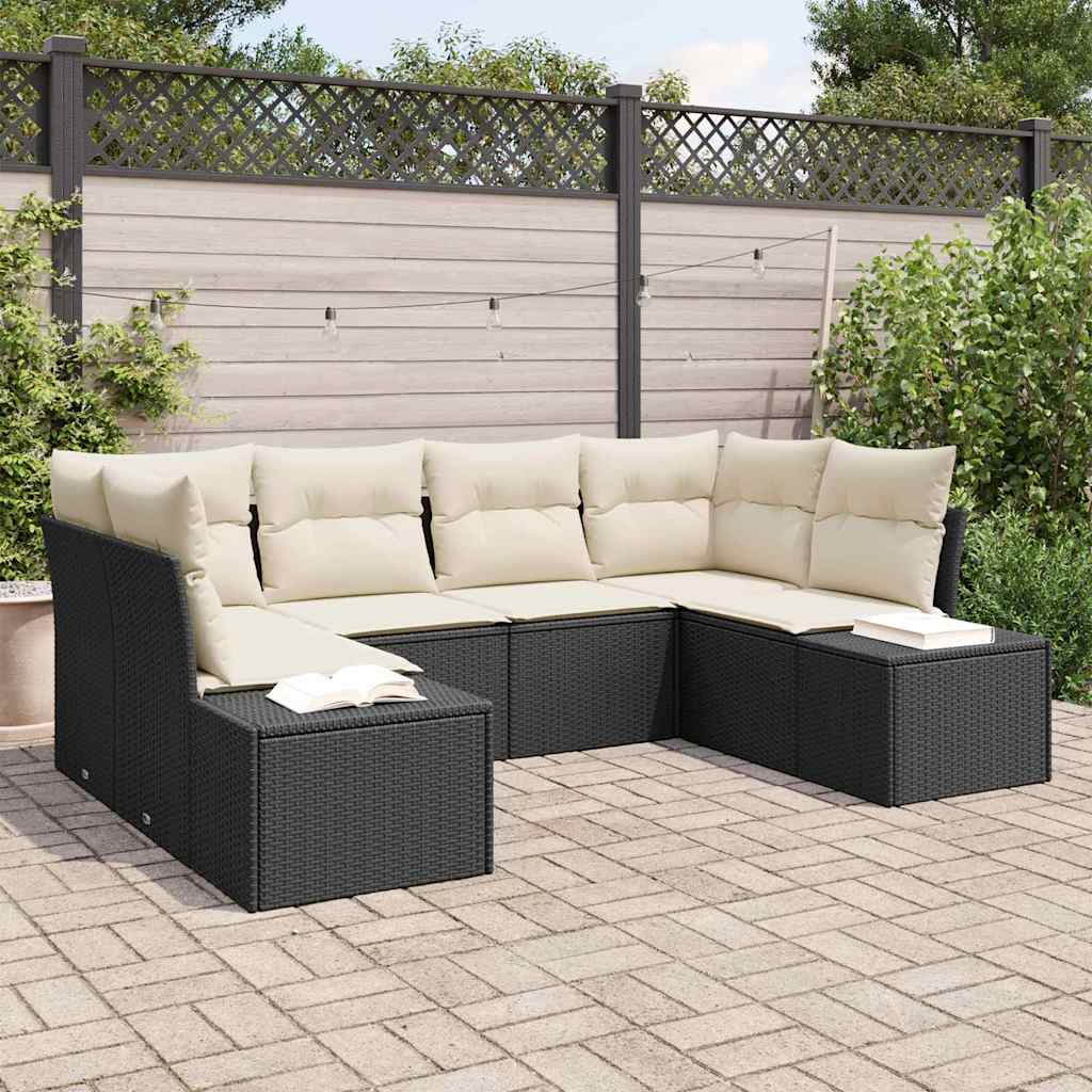 Divano da Giardino 6 pz Nero in Polyrattan