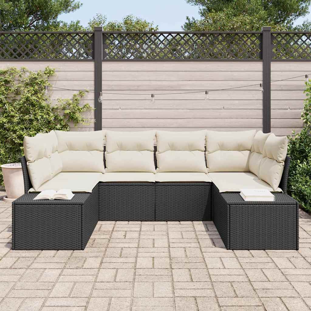 Divano da Giardino 6 pz Nero in Polyrattan