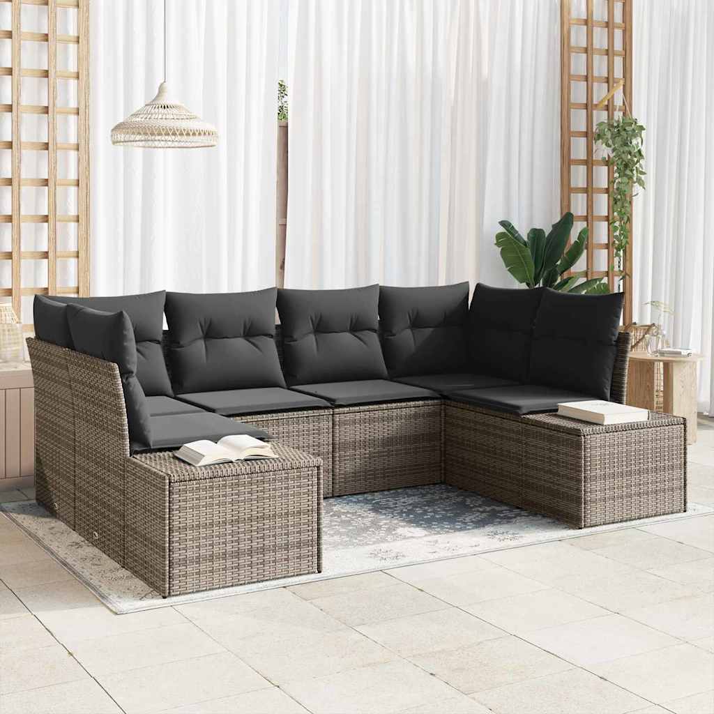 Set Divano da Giardino 6 pz Grigio polyrattan