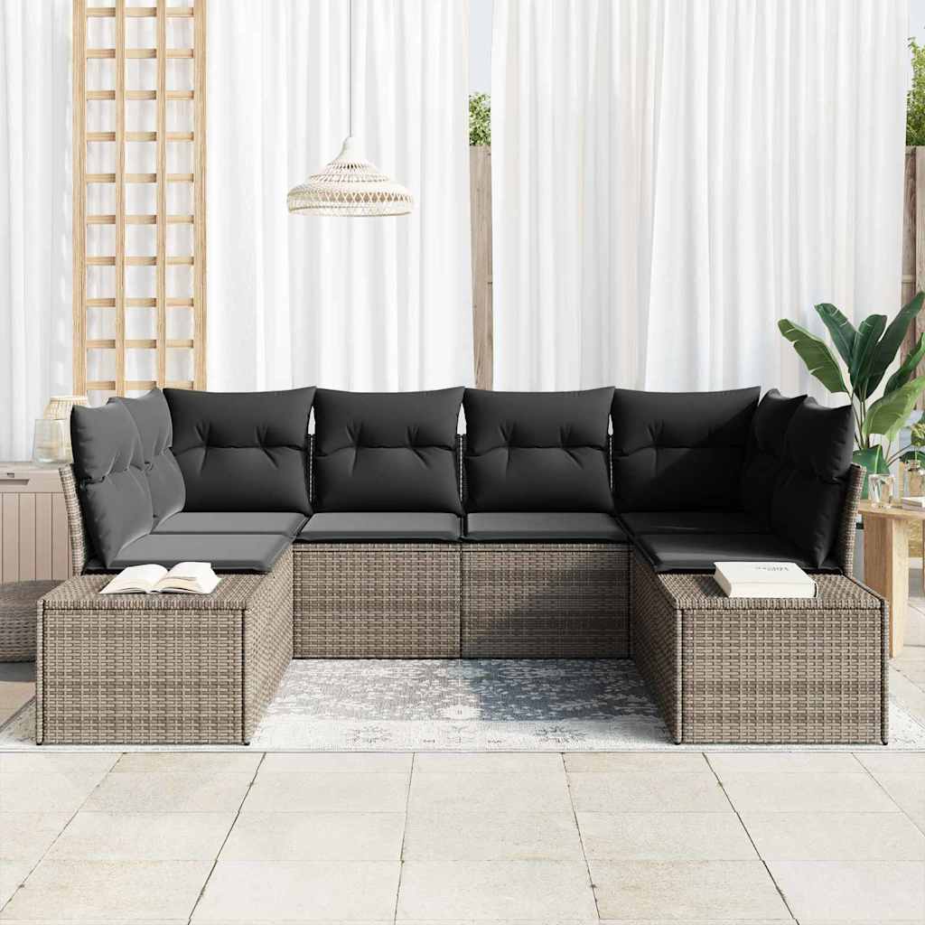 Set Divano da Giardino 6 pz Grigio polyrattan