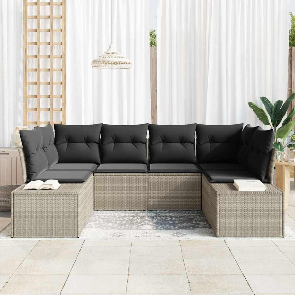 Set Divano da Giardino 6 pz Grigio chiaro polyrattan