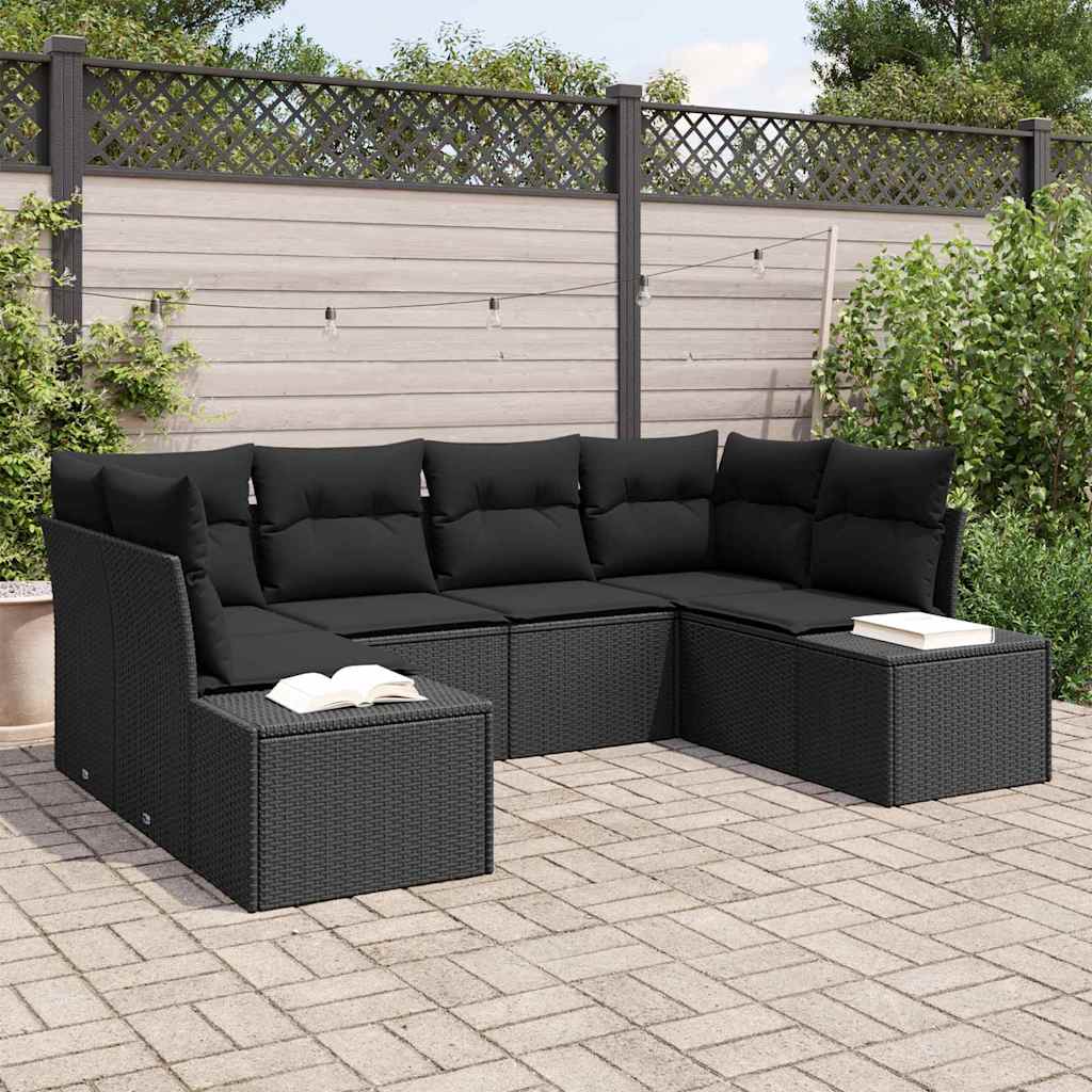 Set Divano da Giardino 6 pz Nero polyrattan