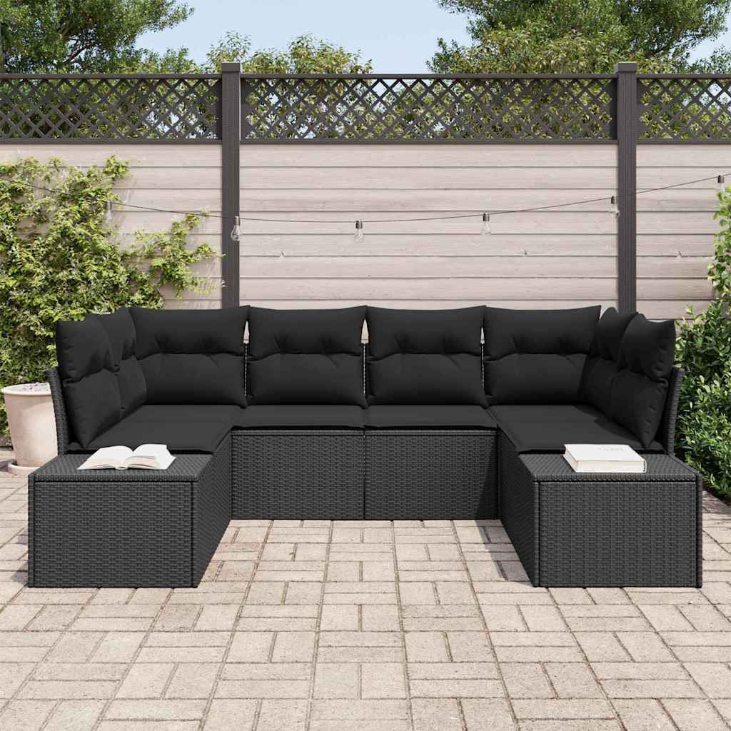 Set Divano da Giardino 6 pz Nero polyrattan