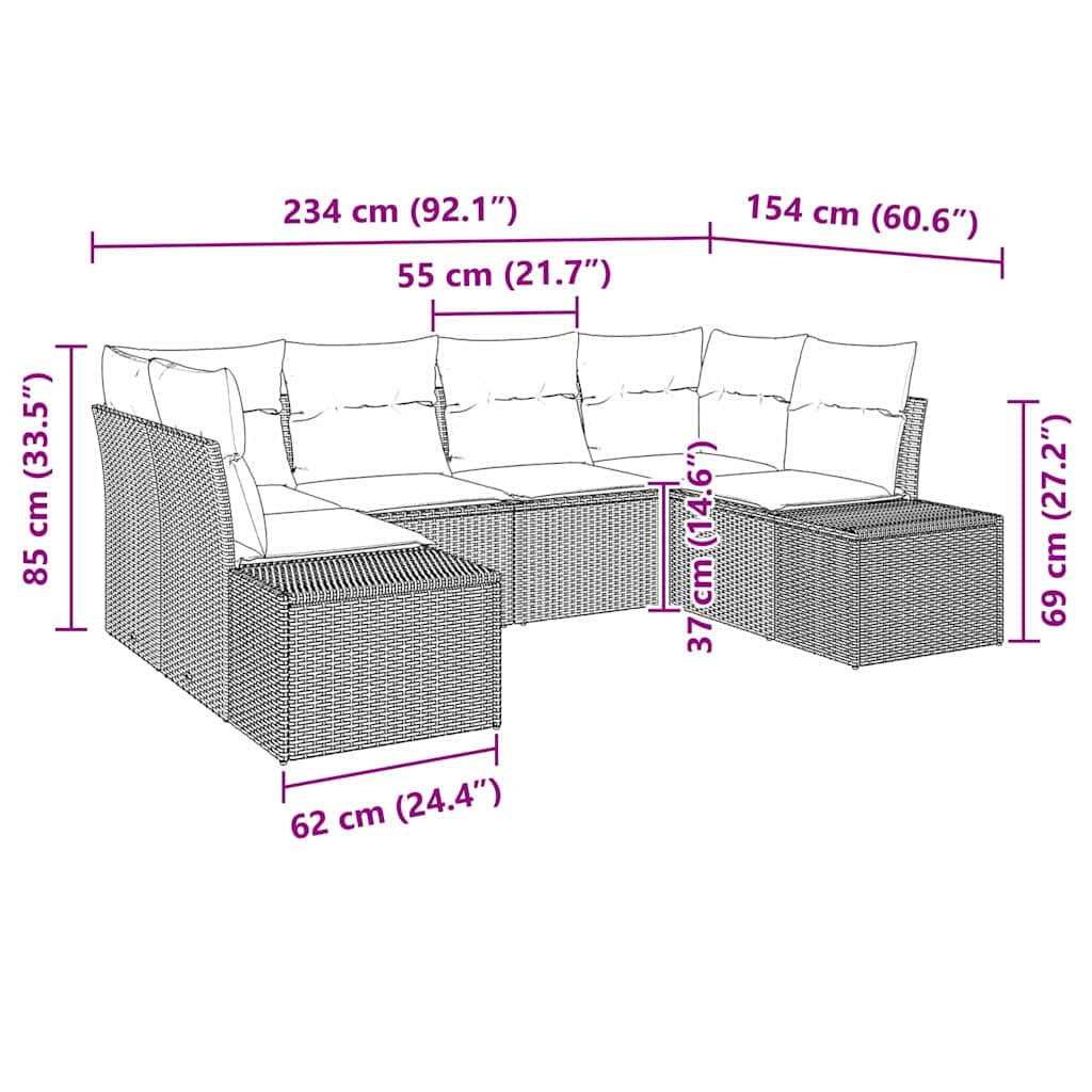 Set Divano da Giardino 6 pz Nero polyrattan