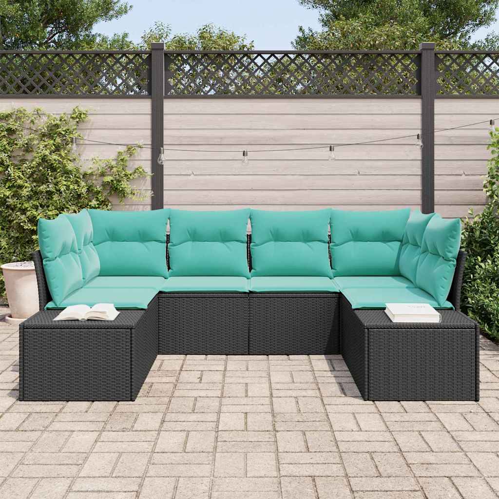 Set Divano da Giardino 6 pz Nero polyrattan