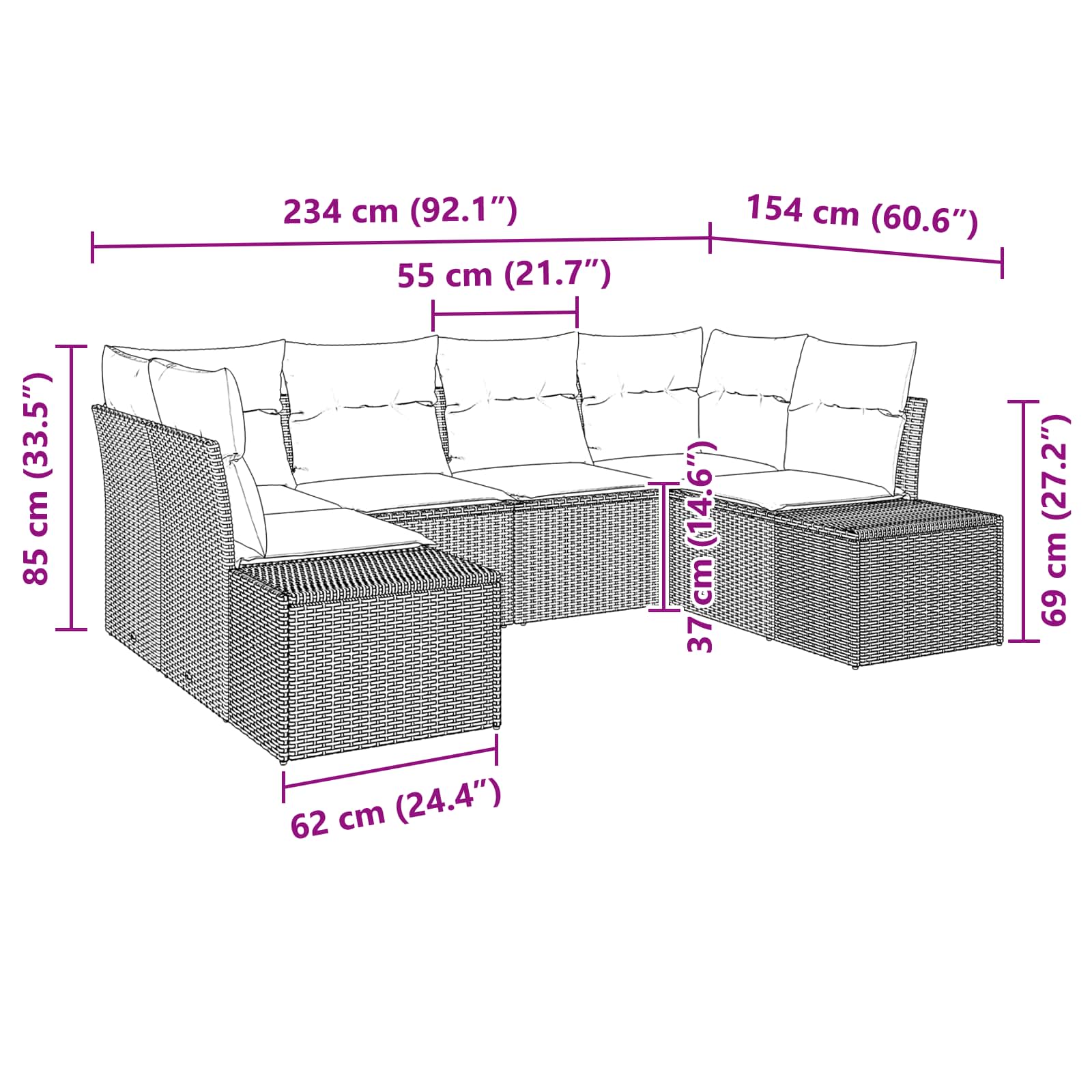 Set Divano da Giardino 6 pz Nero polyrattan