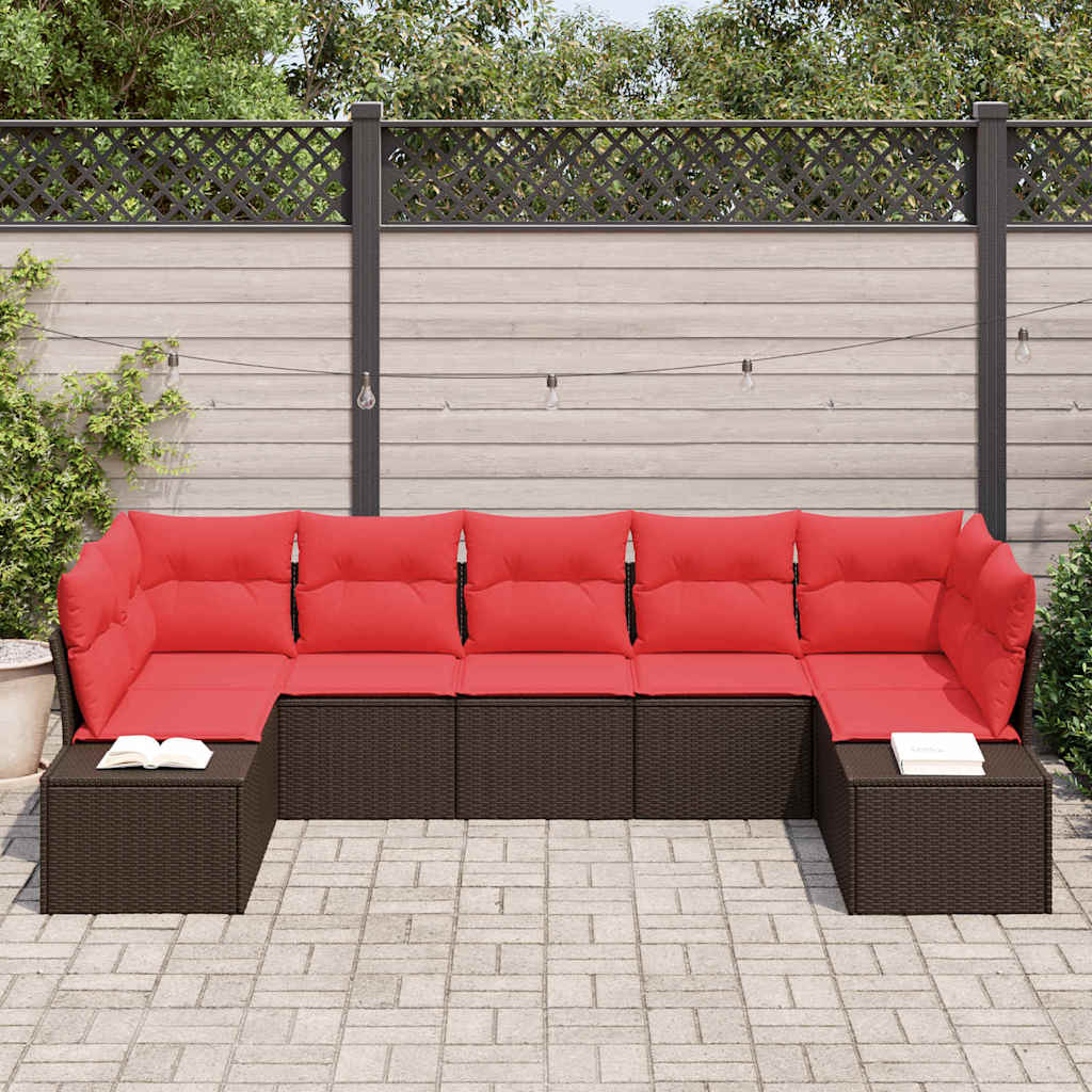 Set Divano da Giardino 7 pz Marrone polyrattan