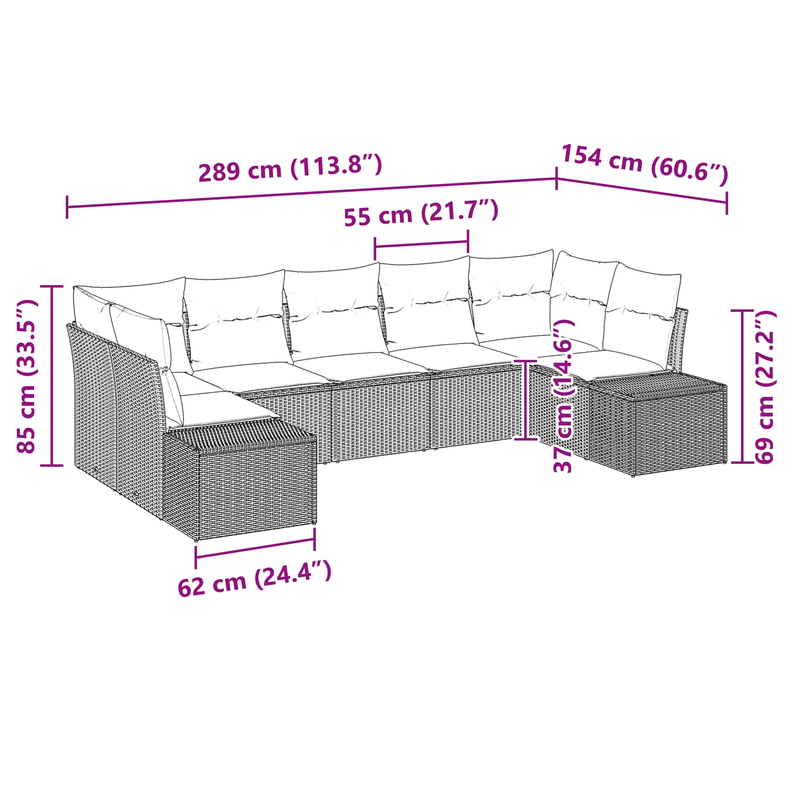 Set Divano da Giardino 7 pz Marrone polyrattan