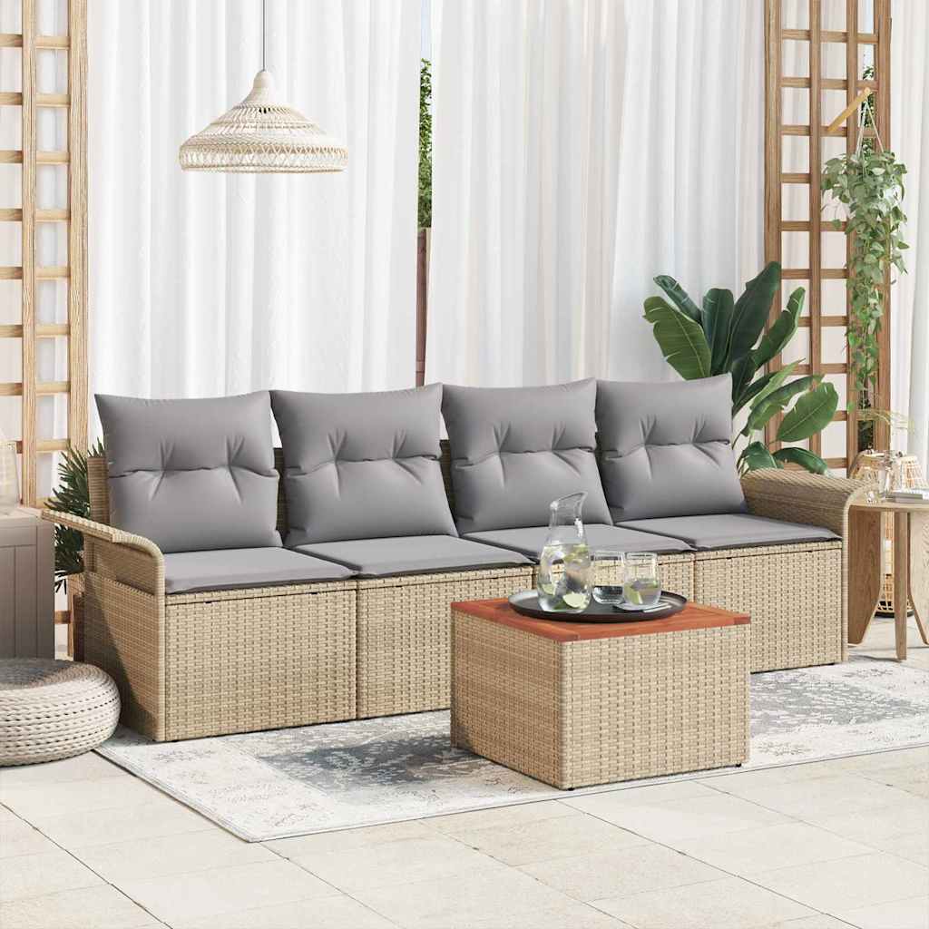 Set Divano da Giardino 5 pz Beige polyrattan