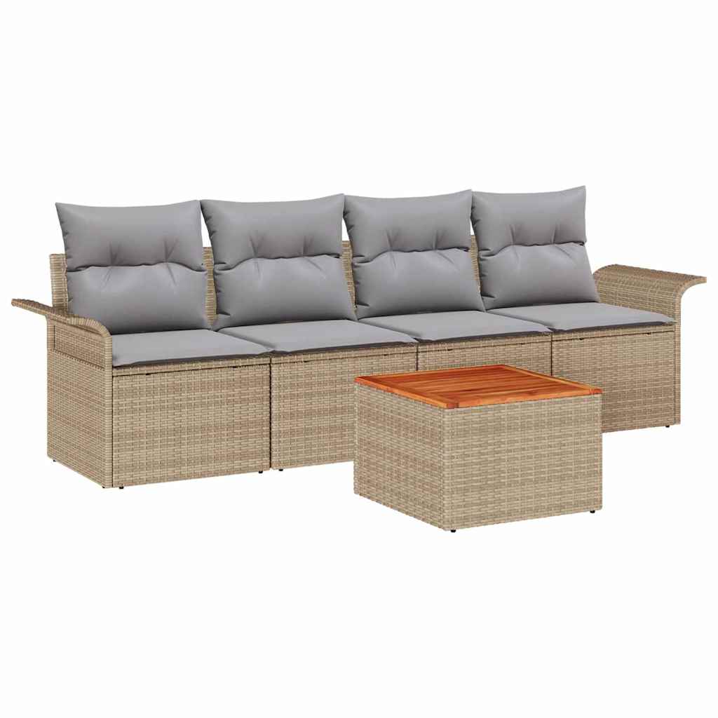 Set Divano da Giardino 5 pz Beige polyrattan