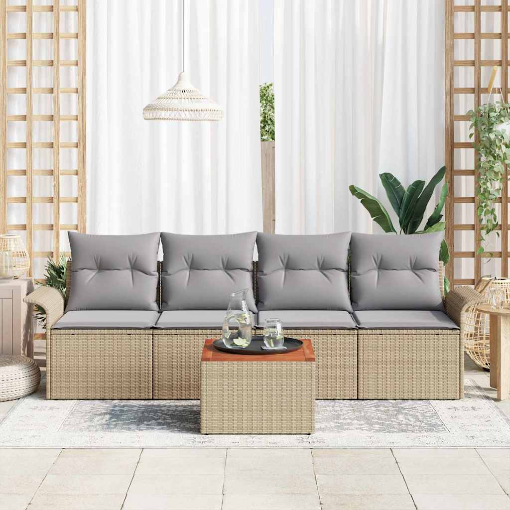 Set Divano da Giardino 5 pz Beige polyrattan