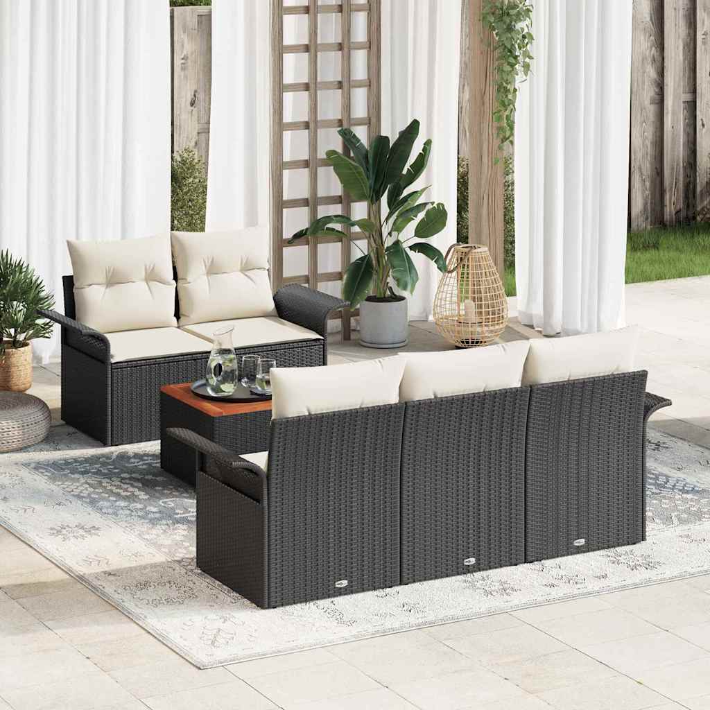 Set Divano da Giardino 6 pz Nero polyrattan