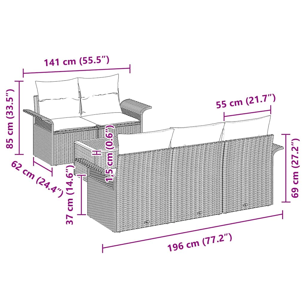 Set Divano da Giardino 6 pz Nero polyrattan