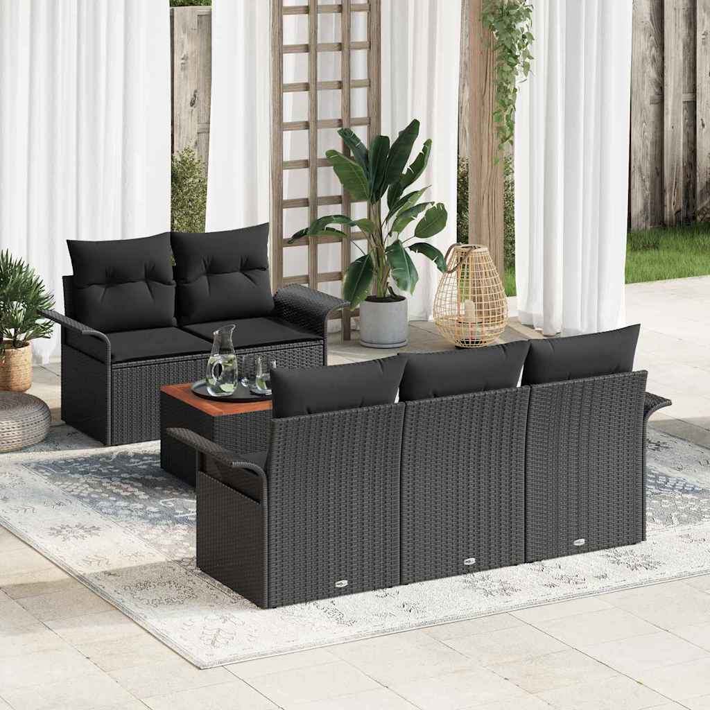 Set Divano da Giardino 6 pz Nero polyrattan