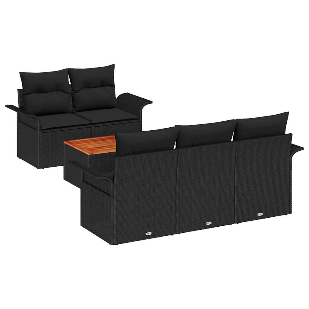 Set Divano da Giardino 6 pz Nero polyrattan